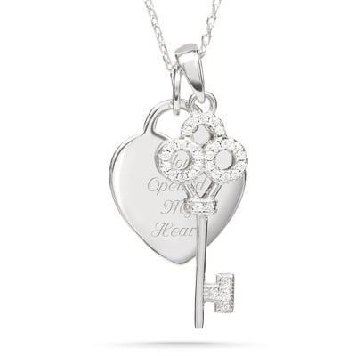 Best Quality Free Gift Box Sterling Silver Cz Key Pendant 